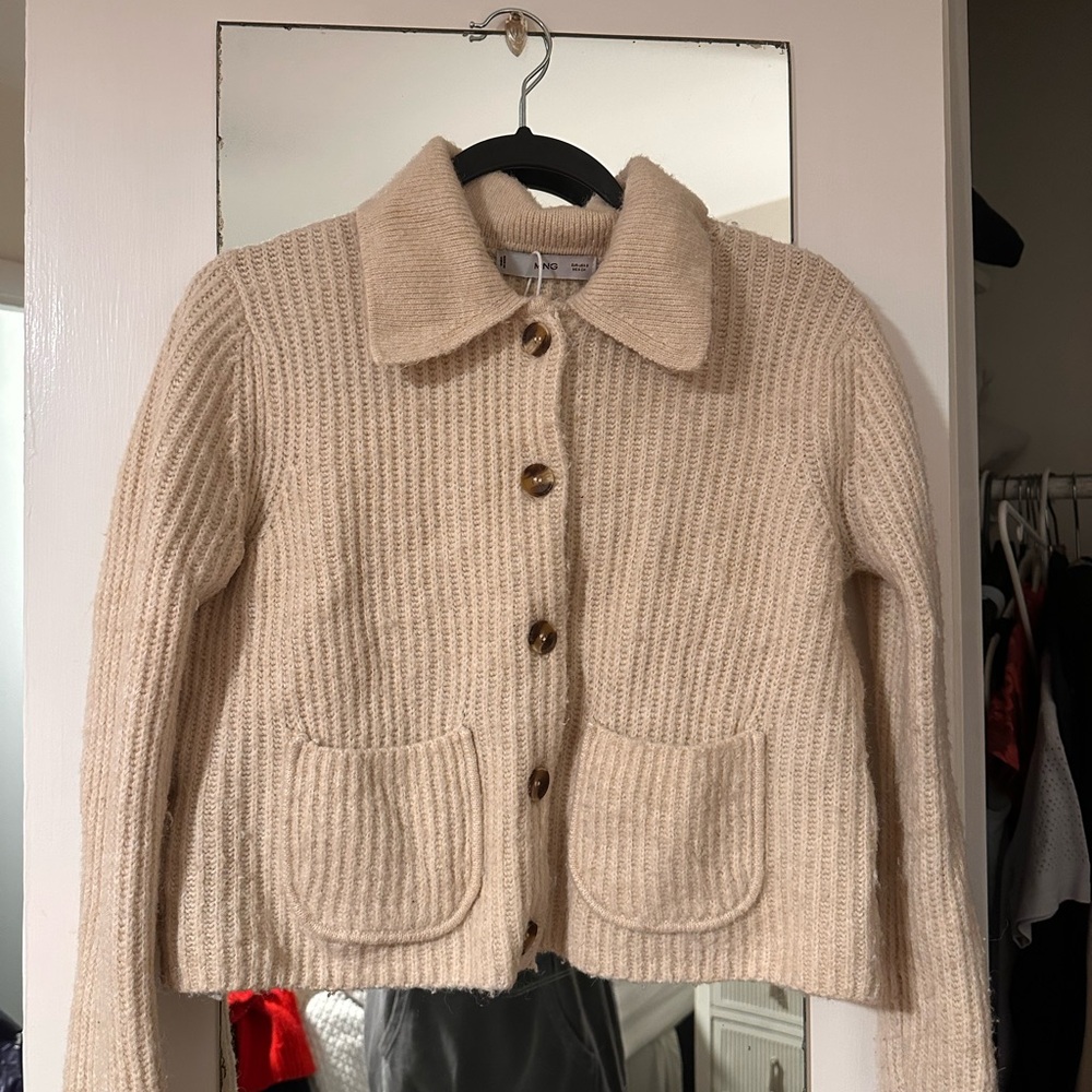 Chic Beige Knit Button-Up Cardigan